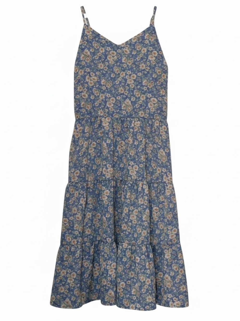 Blue Floral A-Line tiered sundress Cottagecore Feminine Small - Picture 1 of 5